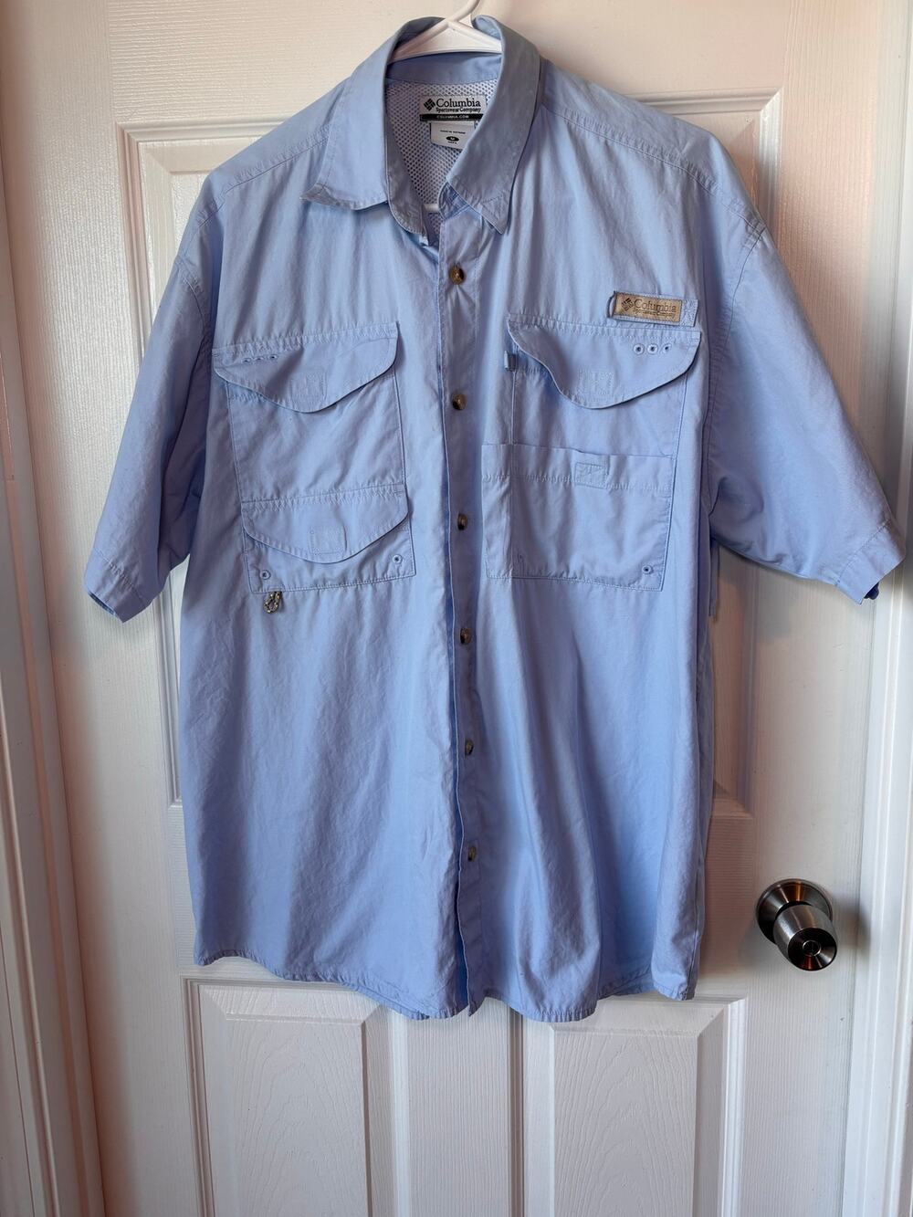 Columbia PFG Men’s Medium Blue Short Sleeve Vented Fishing Shirt Outdoor